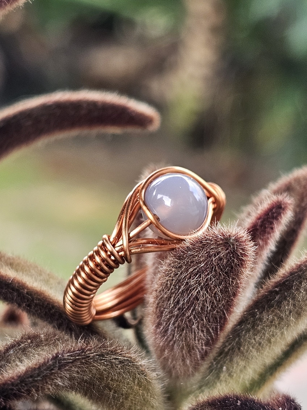 Handcrafted Copper Wire Ring with Labadorite Stone - Women Jewelry